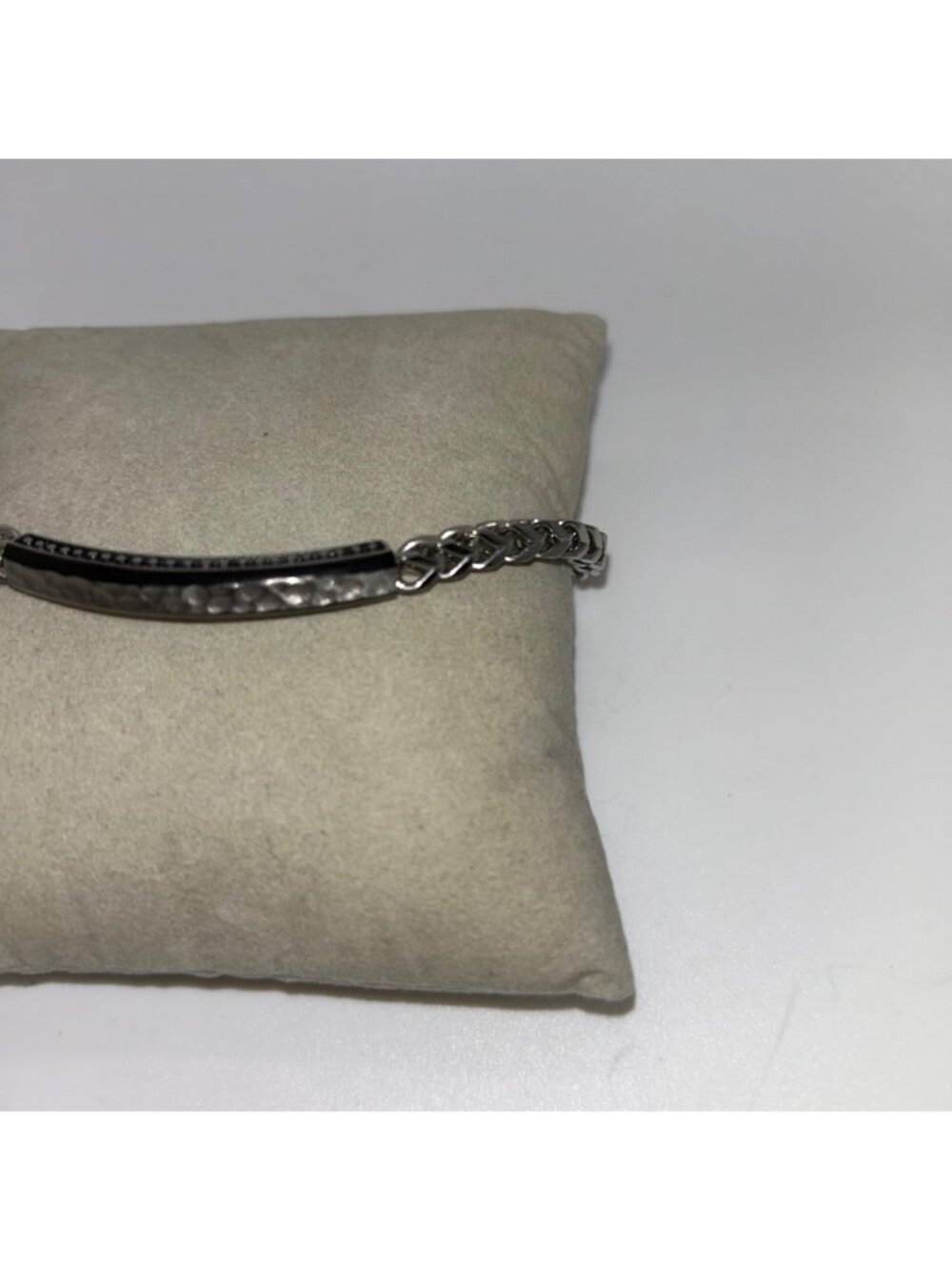 Lynx Mens Stainless Steel Hammered ID Plate Bracelet With Foxtail Chain In Gift - Picture 6 of 15